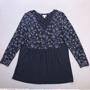 J. Jill Women Large Blue Floral Baby Doll Peplum Tunic Top Cottagecore Flowy